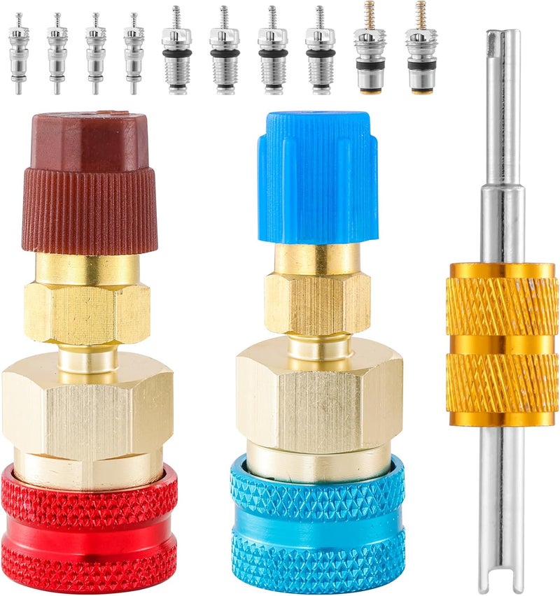 Tigbear R1234YF Quick Coupler Kit, R1234yf to R134a Quick Coupler Adapter, R1234YF High and Low Side Quick Couplers Kit with R134A R12 R22 Valve Core for AC Charging Refrigerant Air Conditioning System - Image 1